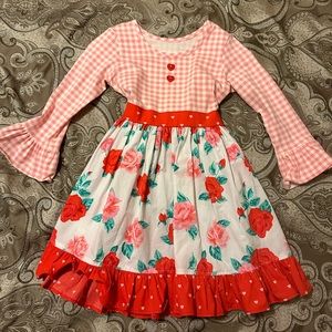 Eleanor Rose girls pink and red flower dress with hearts size 6-7